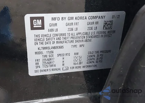 2022 Chevrolet Trailblazer Awd Lt from USA, damaged, VIN KL79MRSL4NB093685